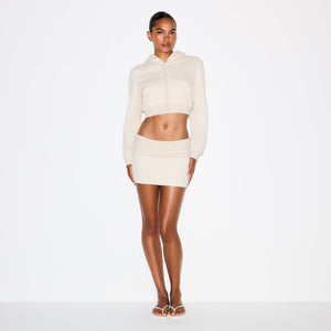 COTTON FLEECE CROPPED ZIP UP HOODIE | OATMEAL HEATHER