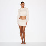 COTTON FLEECE CROPPED ZIP UP HOODIE | OATMEAL HEATHER