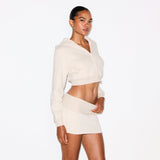 COTTON FLEECE CROPPED ZIP UP HOODIE | OATMEAL HEATHER