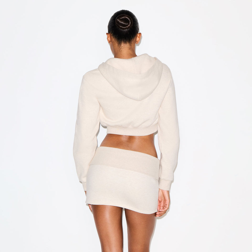 COTTON FLEECE CROPPED ZIP UP HOODIE | OATMEAL HEATHER