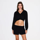 COTTON FLEECE CROPPED ZIP UP HOODIE | ONYX