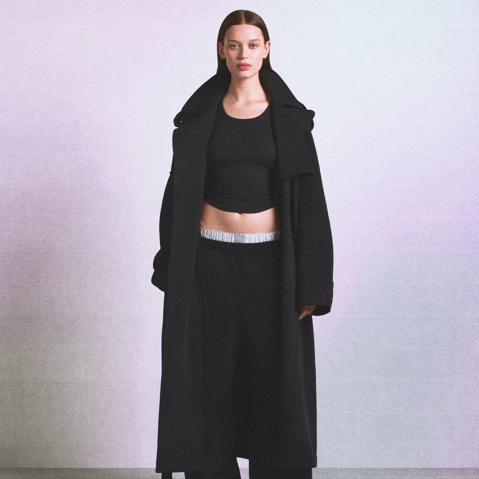 BOYFRIEND FLEECE OVERSIZED TRENCH COAT | WASHED ONYX